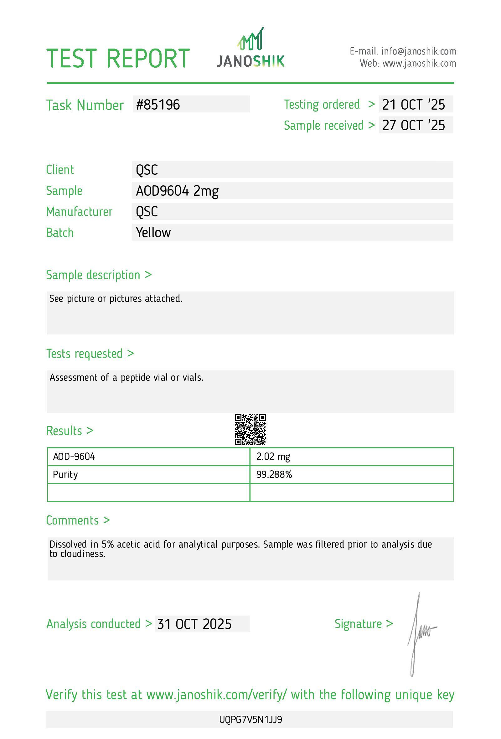 Vesta COA Report